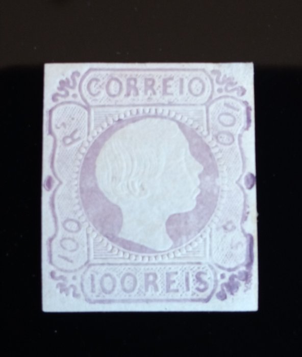 Portugal 1855 - Pedro V. 100 reis, violet. - Mundifil 9