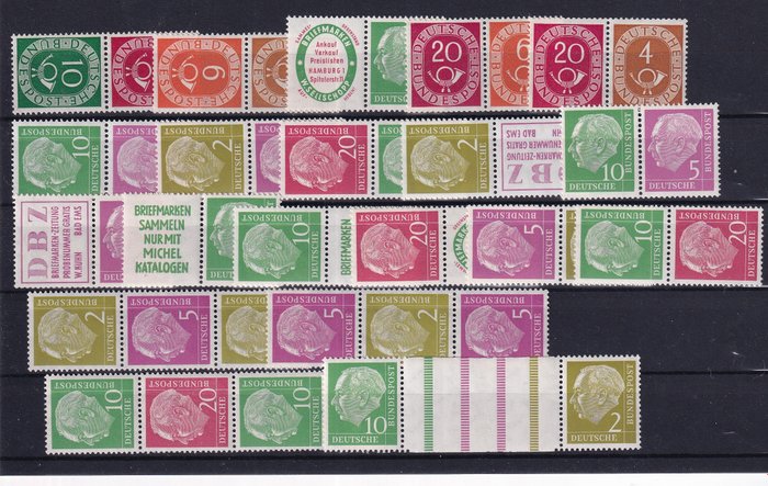 Duitsland, Bondsrepubliek 1951/1955 - Combinaties uit postzegelboekjes.