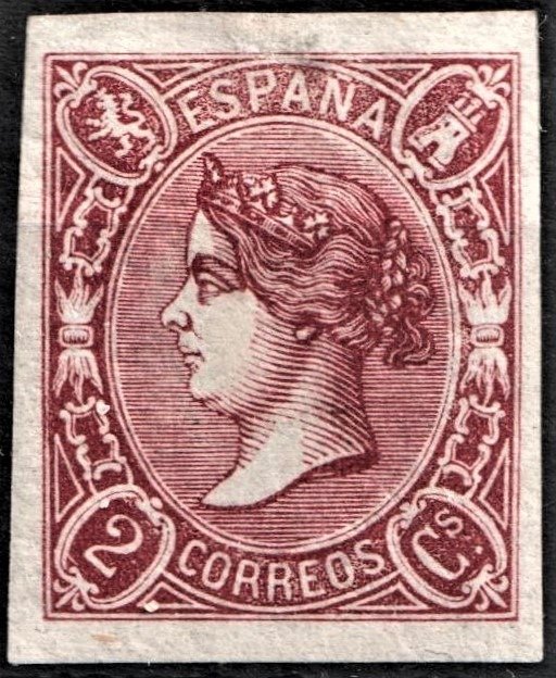 Spain 1865 - Isabella II. 2 cuartos, carmine - Edifil nº 69