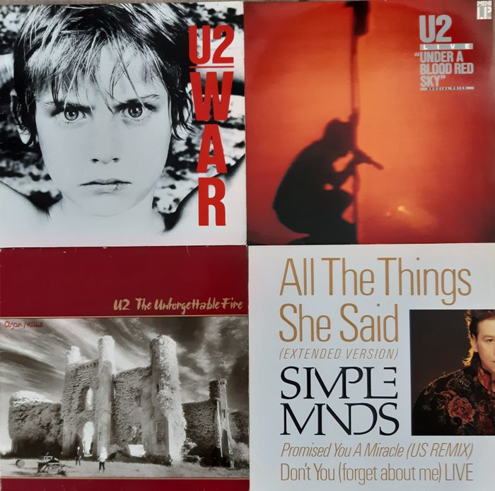 Simple Minds, U2 - War / Live "Under A Blood Red Sky" / The Unforgettable Fire / All The Things She Said - LP Album, Maxi Single 12" - 1983/1986