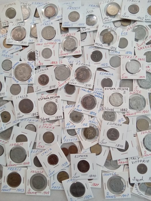 Europa, Francia, Italia, Spagna. Lot various coins 1826/1960s (130 pieces) incl. silver