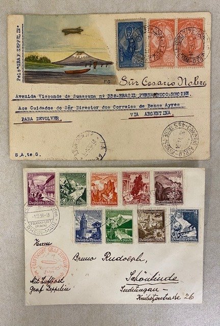 Argentina and Sudeteland 1934/1938 - Two circulated covers Flight – Argentina 1934 and Sudeteland 1938
