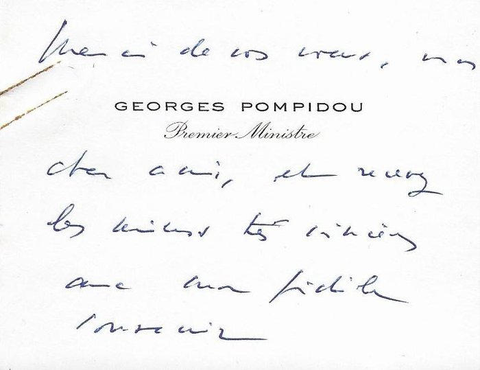 Georges Pompidou - Premier Ministre - Carte autographe - 1