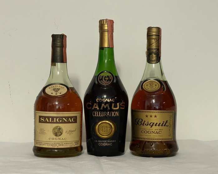 Bisquit, Camus, Salignac - Three Star, Celebration Cognac - b. Anni ‘70 - 70cl, 75cl - 3 bottiglie