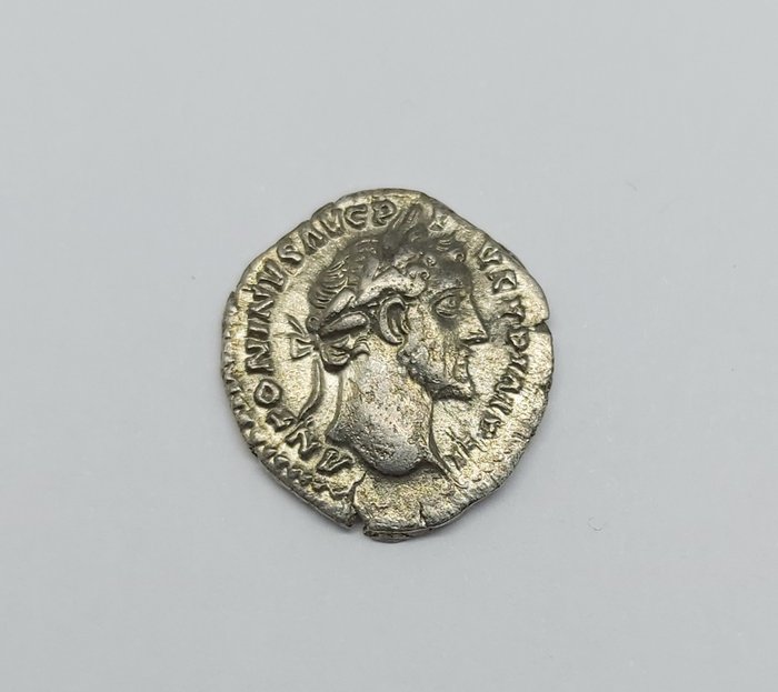 Roman Empire. Antoninus Pius (AD 138-161). AR Denarius,  Rome, AD 156 - Salus seated