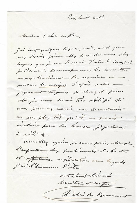Élie de Beaumont - Autograph letter signed - 1870/1820