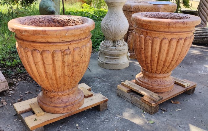Bellissima coppia di grandi vasi in marmo - H 75 cm - Venezia - Marmo rosso di Verona - XX secolo