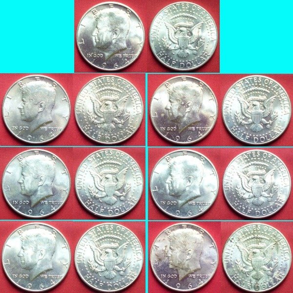 Verenigde Staten. 1/2 Dollars 1964 Kennedy Philadelphia (7 pieces)