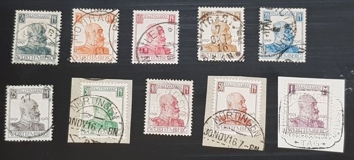 Württemberg 1916 - 25 Years of Reign, complete set, signed by INFLA - Michel 241 - 250