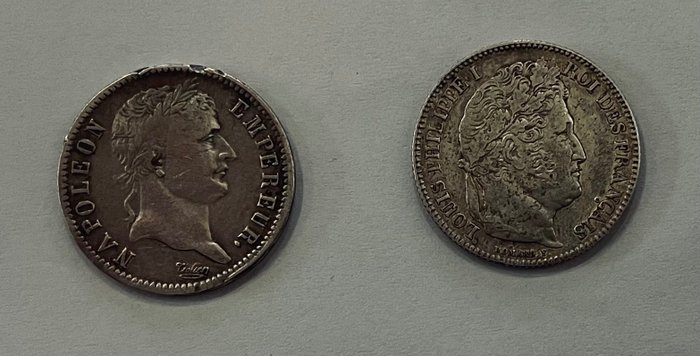 France. Lot. 1 Franc 1808-BB, Strasbourg/1 Francs 1848-A, Paris (2 pieces)