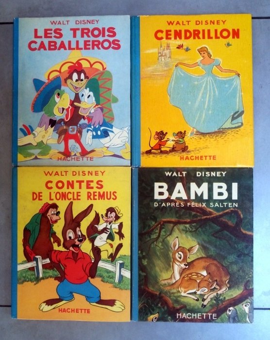 Vier oude hard covers van Hachette - Bambi, Caballeros, Oncle Remus, Cendrillon - Prima edizione francese - (1948/1950)