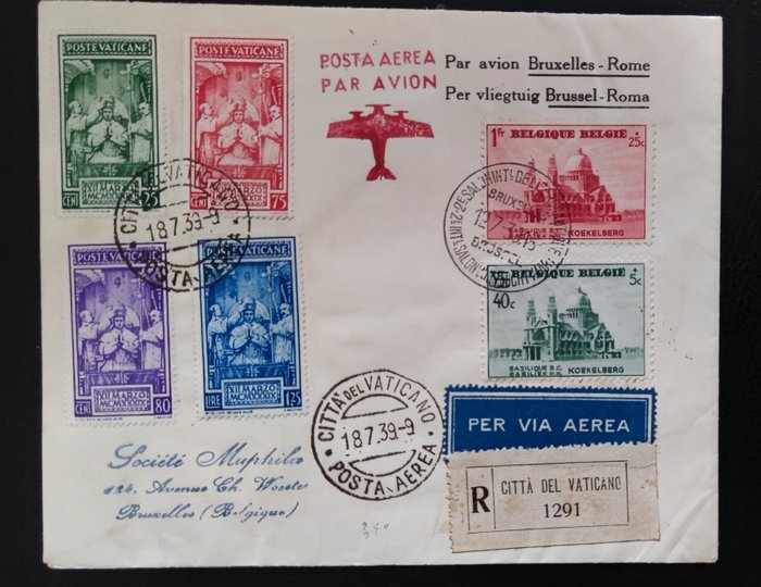 Belgien 1939 - envelope by plane Brussels - Rome