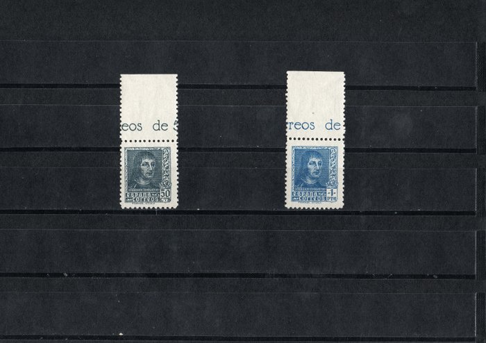 Spain 1938 - Ferdinand II the Catholic. Unissued stamps. Expertisation mark by A. Roig. - Edifil NE58/NE59