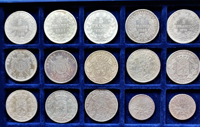 België, Frankrijk. 5 Francs most 19th century (15 pieces)
