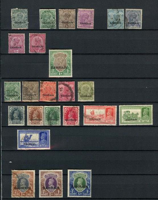 Bahrain 1933 - Collection "Great Britain with Bdr. overprint BAHRAIN and new value"