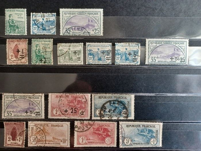Frankrijk 1918/1927 - Various stamps from the 1st, 2nd and 3rd War Orphans series, mint**, mint*, cancelled, including - Yvert