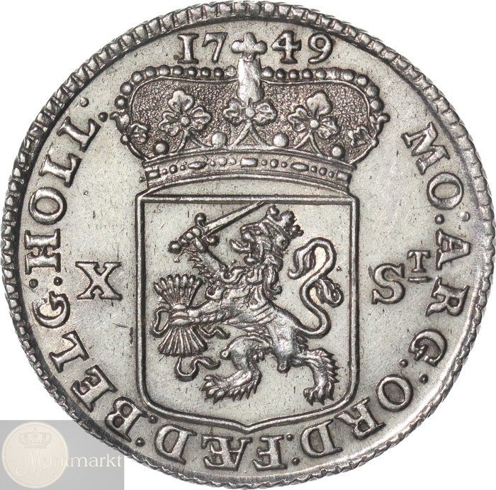 Netherlands, Holland. Halve generaliteitsgulden van X stuiver 1749