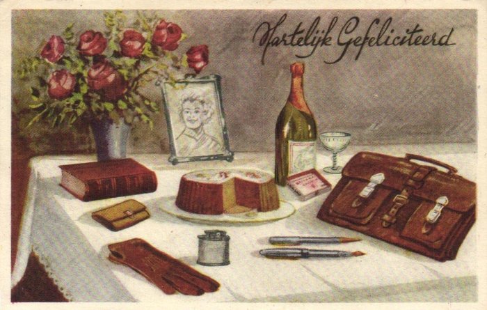Tavoli per feste - Biglietti di auguri con regali di compleanni - Comprese immagini di tabacco, - Cartoline (Collezione di 173) - 1930-1970