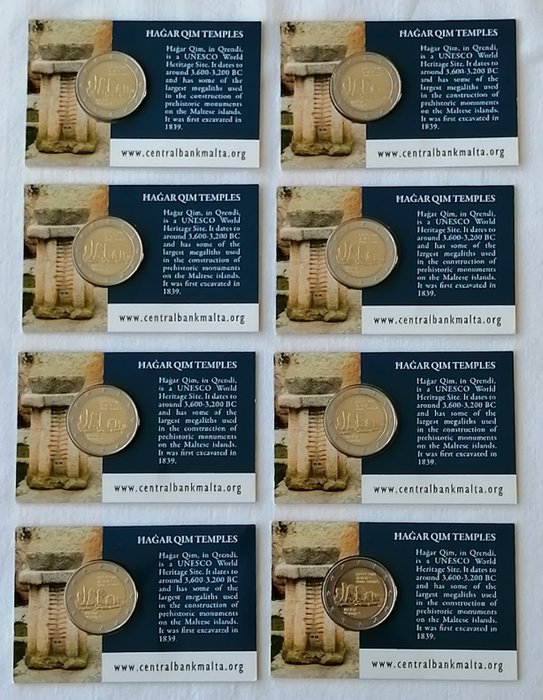Malta. 2 Euro 2017 Hagar Qim With Marks 'Horn and Pentagon' in Coincards (8 pieces)