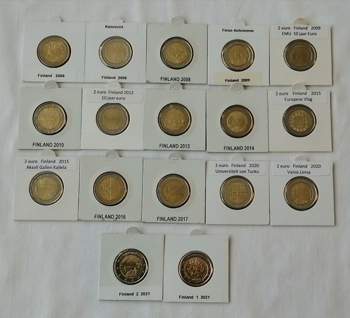 Finland. 2 Euro 2005-2021 Commemorative Coins, total (17 coin)