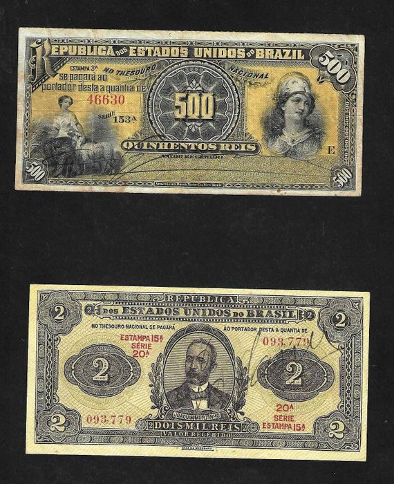 Brazil 500 Réis 1891 and 2000 Réis 1923 - Pick 1 and 17
