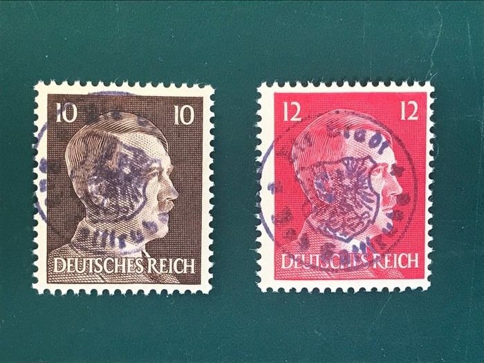 Deutschland - lokale Postgebiete 1945 - 10 and 12 Pf with local overprint Bad Gottleuba- inspected BPP - Michel 22/23
