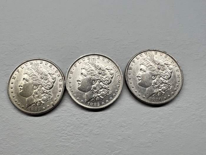 Verenigde Staten. Morgan Dollar 1880-O + 1882-O + 1885 (3 coins)