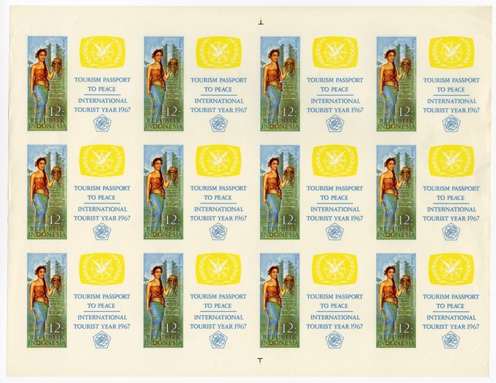 Indonesië 1967 - Imperforated sheet with 12 Souvenir sheets - Zonnebloem 586 (B7)