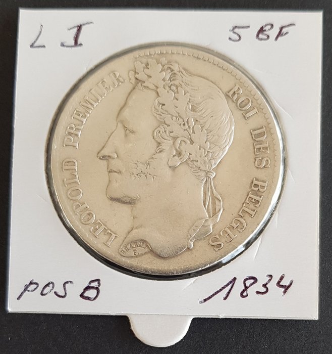 Belgio. Leopold I (1831-1865). 5 Francs 1834 Pos. B