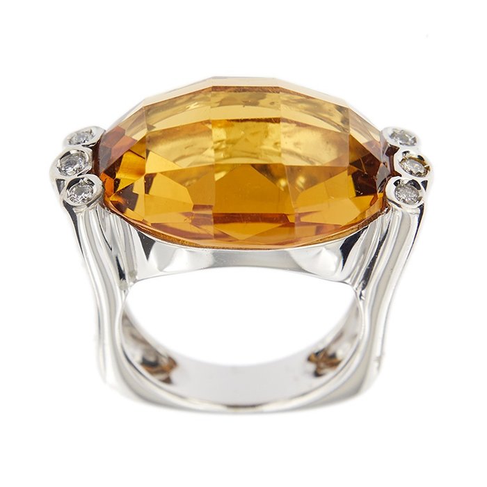 Preview of the first image of Ponte Vecchio Gioielli - 18 kt. White gold - Ring - 17.00 ct Citrine - Diamonds.