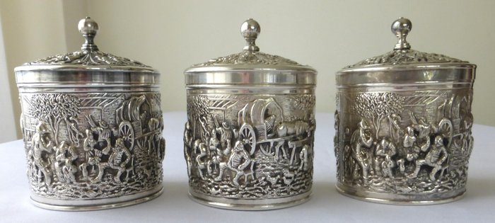 Douwe Egberts - Herman Hooijkaas Schoonhoven - 茶叶盒/箱 - 3 茶叶罐 - 镀银