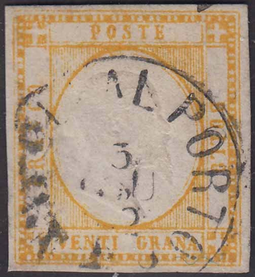Anciens états italiens - Naples 1861 - gr. 20 giallo coppia orizzontale - Sassone N. 23