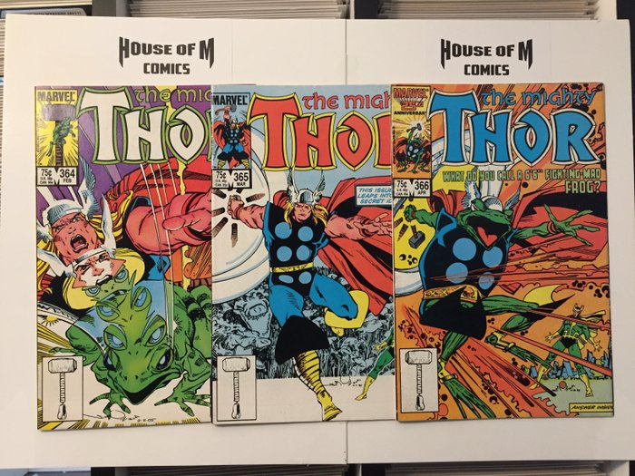The Mighty Thor # 364, 365 & 366 1st cameo, 1st full and 1st cover-appearace Throg - appearance Loki, Beta Ray Bill, Sif, Hogun, Fandral, Volstagg, and Heimdall. High Grade - Geniet - Eerste druk - (1986)