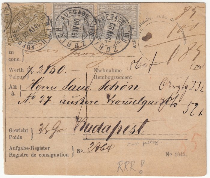 Suisse 1880 - To Budapest on part of an accompanying address - ZNr. 36 / 42 im Paar