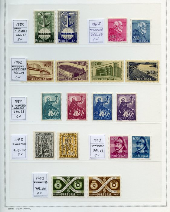 Portugal 1952/1955 - Issues of the period on album sheets