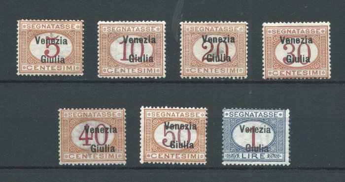 Terre Redente - Venezia Giulia 1918 - Stamps of Italy, postage-due stamps overprinted “Venezia Giulia”, certified Cilio - Sassone NN. 1/7