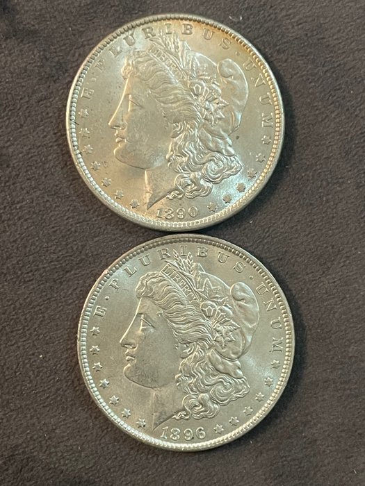 USA. Morgan Dollar 1890 + 1896 (2 stuks)