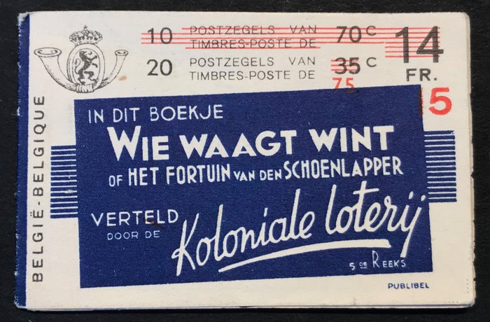 Belgien 1936 - Stamp booklet A34b(II) "Colonial Lottery - Wie Waagt Wint" - Complete - OBP A34b(II)