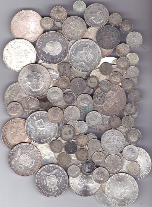 Curaçao (niederländische Karibik), Niederländisch-Indien, Niederländische Antillen. Partij van 1 kilo zilveren munten