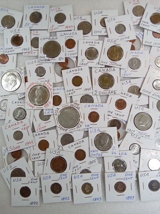 Kanada, USA. Lot various coins 1923/1970s (70 pieces) incl. silver