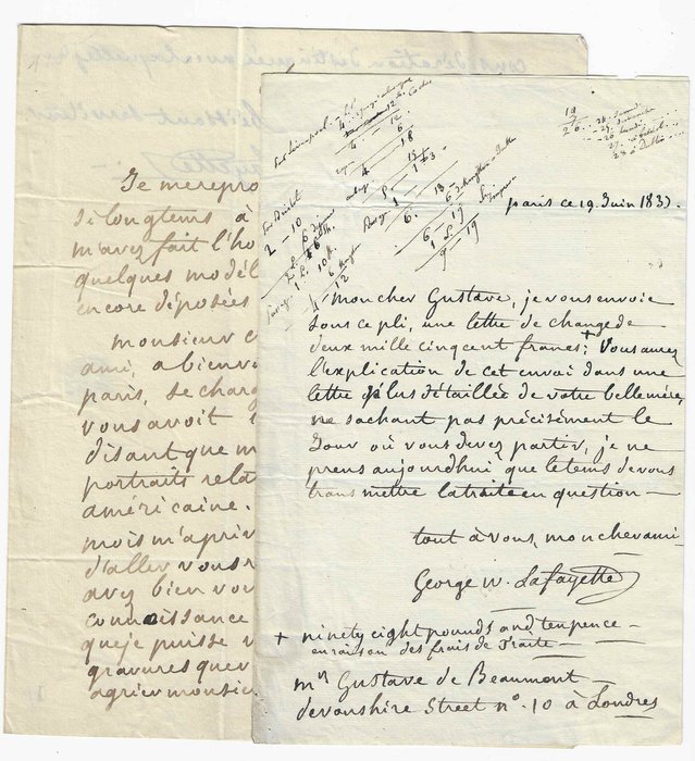 Georges Washington de La Fayette - 2 lettres autographes signées - 1829/1833