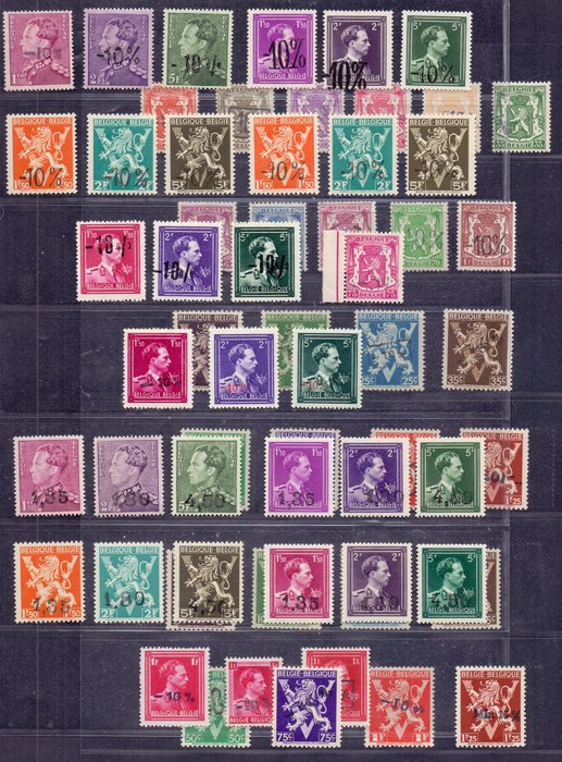 Belgien 1946 - Complete set of ‘-10%’ overprints - Van Acker issue - OBP/COB 724A/24Q + 724R/24T + 724X/24W + 724a/24vv