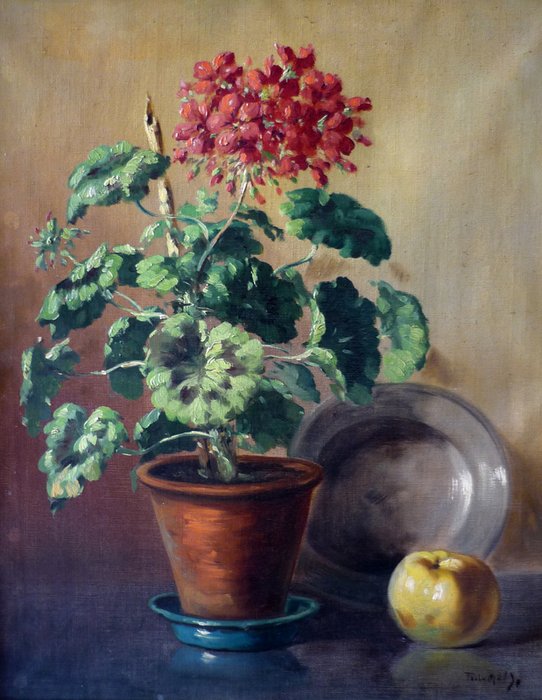 Tilly Moes (1899-1979) – Stilleven bloemen in een vaasje – Geraniums