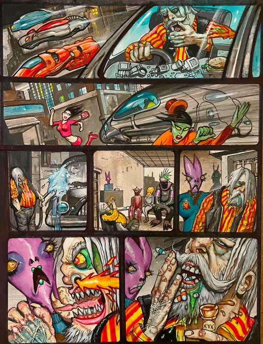 Space Bastards #1 page 5 - Original SF/Alien page - by Simon Bisley - Size: 42 x 30 cm. - Exemplaire unique - (2019)
