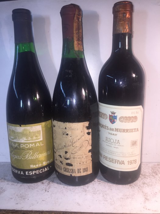 1955 Viña Pomal Reserva Especial, 1978 Marques de Murrieta reserva & 1961 Viña Bosconia - La Rioja - 3 Bottles (0.75L)