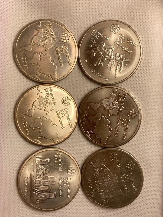 Kanada. 10 Dollars 1973 + 1974 'Montreal Olympics 1976' (6 pieces)
