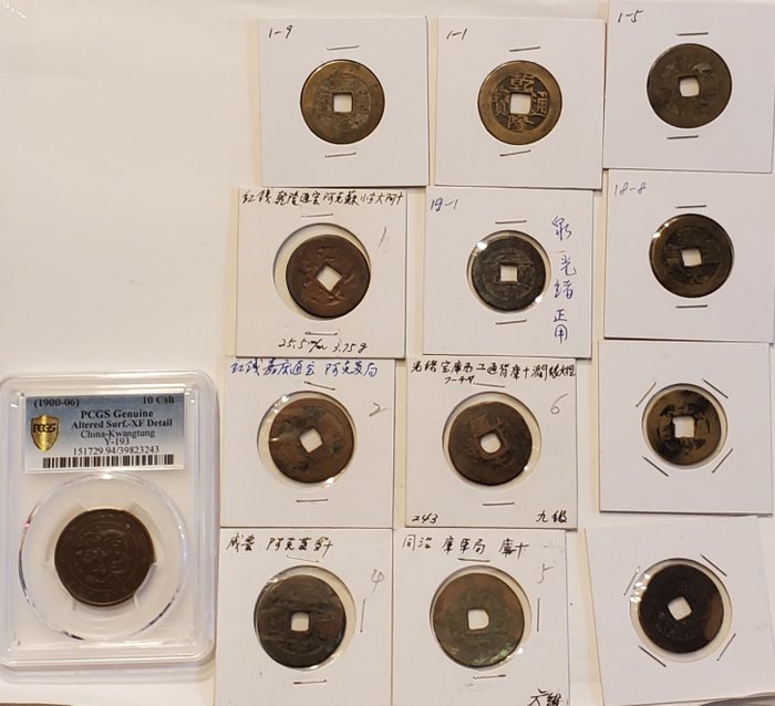 Chine, dynastie Qing.. Lot comprising 13 coins. various years and periods (18-20th centuries)