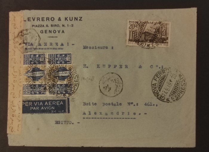 Italian Republic 1949 - Aerogramme stamped with 2 x 200 lire St. Catherine plus 20 lire 27th Milan Fair, Caffaz certificate