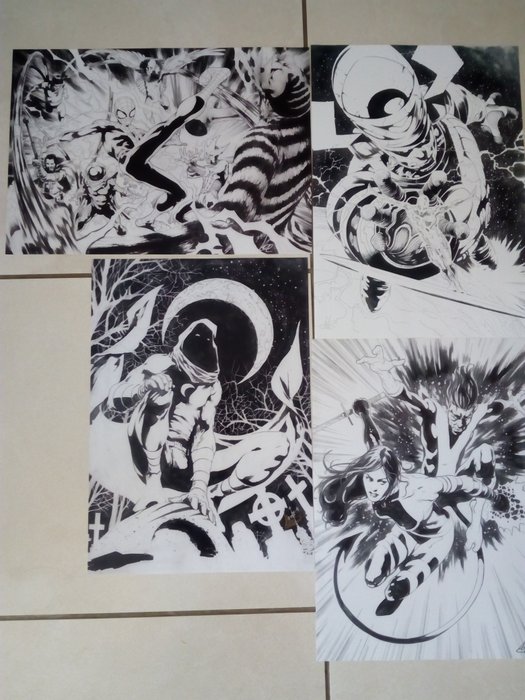 marvel - lot of 4 marvel prints all signed by manuel garcia
