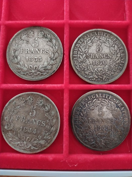 France. 5 Francs 1835/1870 (lot de 4 monnaies)